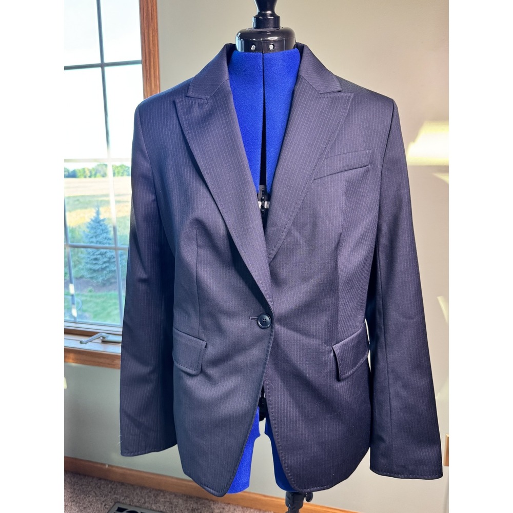 Talbots Womens Navy Blue Pinstripe Wool Blend Single Button Blazer Size 12